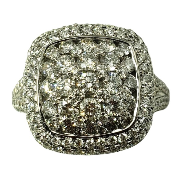 Vintage 18 Karat White Gold Diamond Cluster Ring Size 6.25 JAGi Certified #16963 - Picture 1 of 9